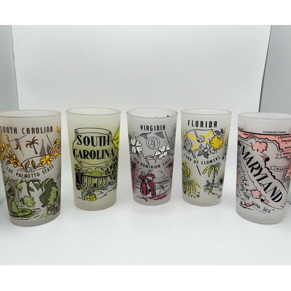 South Carolina Hazel Atlas State Souvenir Frosted Tumbler Glass Map Vintage - Picture 9 of 9